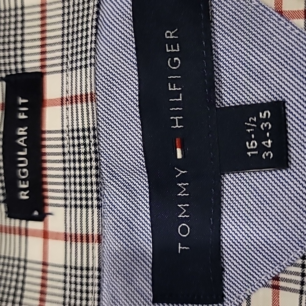 Tommy Hilfiger Plaid Wide Collar Regular Fit Sport Shirt Red Black 16.5 34/35 - Picture 9 of 10